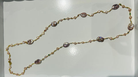 Pink Pearl & Multi-Stone Gold Necklace