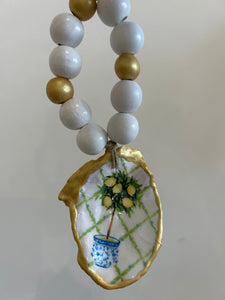 Oyster Lemon tree Ornament w/white & gold balls