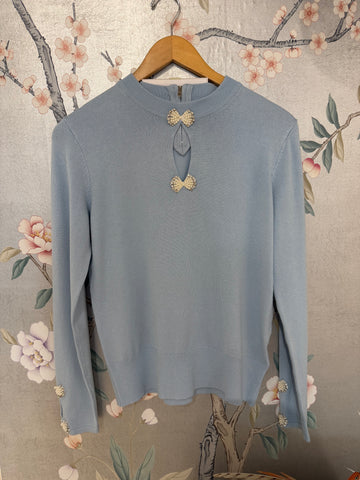 Image of Knotted beaded sweater- Light Blue