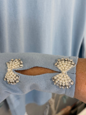 Knotted beaded sweater- Light Blue