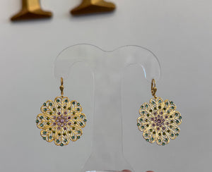 Filigree Flower Earrings- Teal
