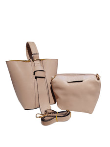 Leather Bucket Bag- Nude