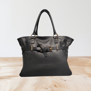 Black Handbag Tote Front Buckle