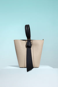 Leather Bucket Bag- Black/ Cream