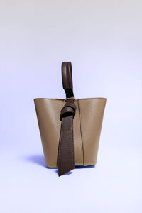 Leather Bucket Bag- Taupe/ Brown