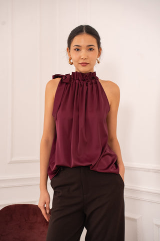 Image of Elisabeth Satin Top - Burgundy