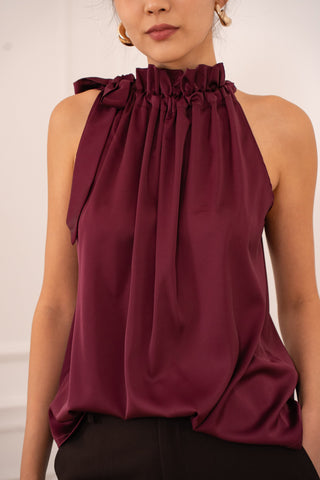 Elisabeth Satin Top - Burgundy