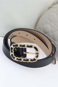 Black Leather Belt with Gold Buckle