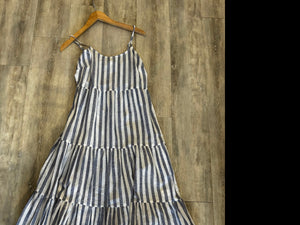 Lana Y/D Linen Dress -Blue and White Stripes