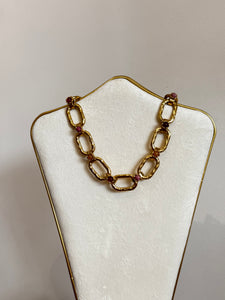 Gold Chain Necklace- Pink Agate