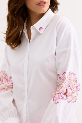 Image of Shirt with Pink Floral Embroidery