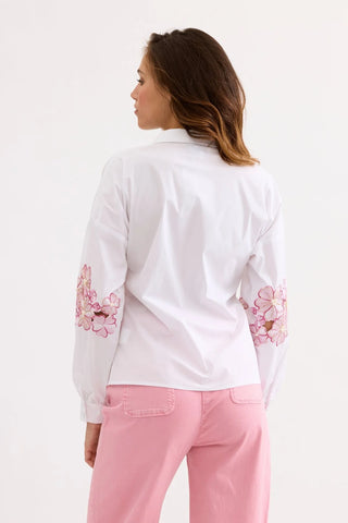 Image of Shirt with Pink Floral Embroidery
