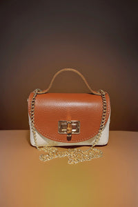 Leather Small Crossbody Bag- Camel/Cream