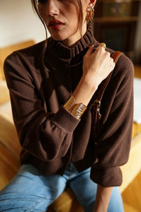 Ruffle Collar Sweater- Brown