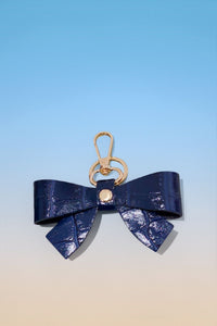 Leather Bow Keychains- Navy