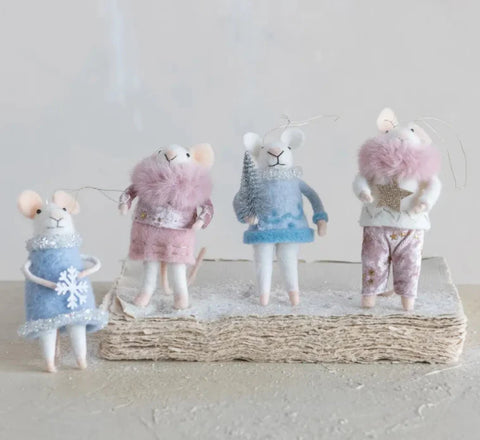 Image of Handmade Wool Felt Mouse in Winter Clothes Ornament, 4 Styles