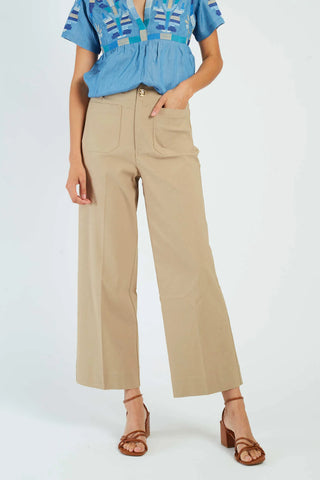 BETTINA Plain Straight Stretch Trousers- Camel