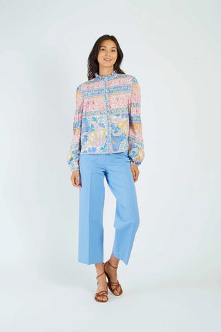 Image of BETTINA Plain Straight Stretch Trousers- Blue