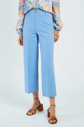 BETTINA Plain Straight Stretch Trousers- Blue
