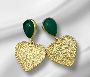 Green Onyx Heart Earring