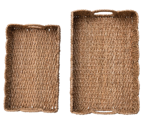 Decorative Braided Bankuan Tray w/ Handles & Scalloped Edge