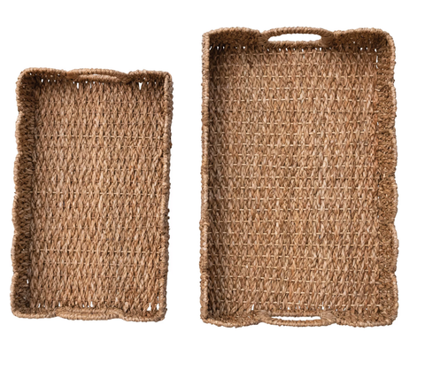 Decorative Braided Bankuan Tray w/ Handles & Scalloped Edge