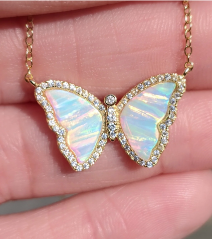Image of OPAL BUTTERFLY NECKLACE WITH STRIPES