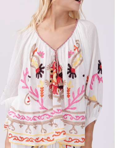 Image of LOOSE EMBROIDERED V-NECK LONG-SLEEVED BLOUSE OBJECTIF