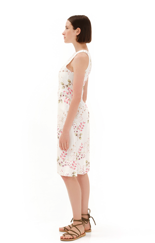 Image of Printed A Line Linen Blend Dress