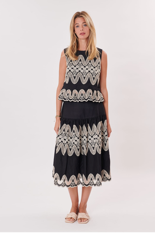 Image of VILLENEUVE EMBROIDERED COTTON MID-LENGTH SKIRT WITH RUFFLE