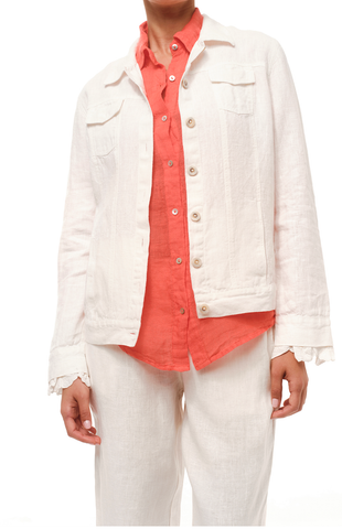 Image of Flap Pocket Linen Jacket with Lace
