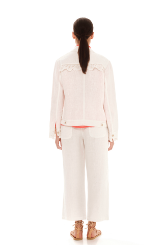 Image of Flap Pocket Linen Jacket with Lace