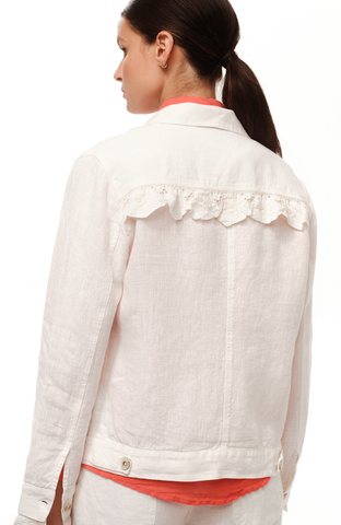 Flap Pocket Linen Jacket with Lace