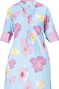 Blue Floral Short Tunic Dress w/pockets