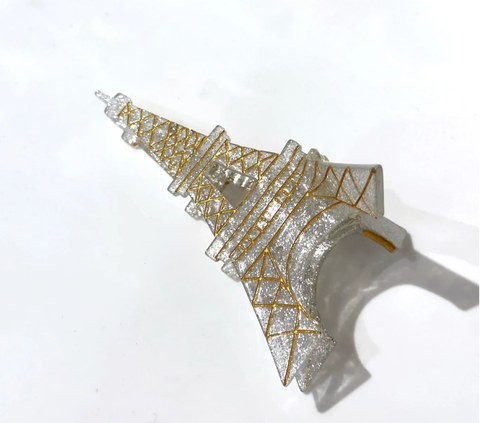 Image of Hand-painted Eiffel Tower Paris Claw Hair Clip | Eco-Friendl | Silver -