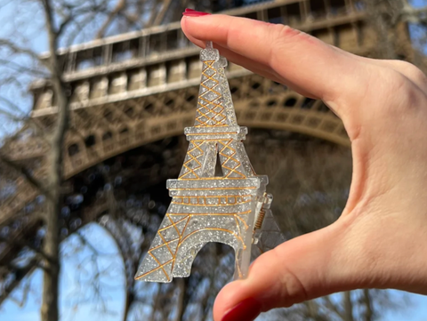 Image of Hand-painted Eiffel Tower Paris Claw Hair Clip | Eco-Friendl | Silver -