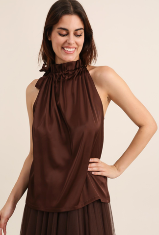Image of Elisabeth Satin Top- Brown