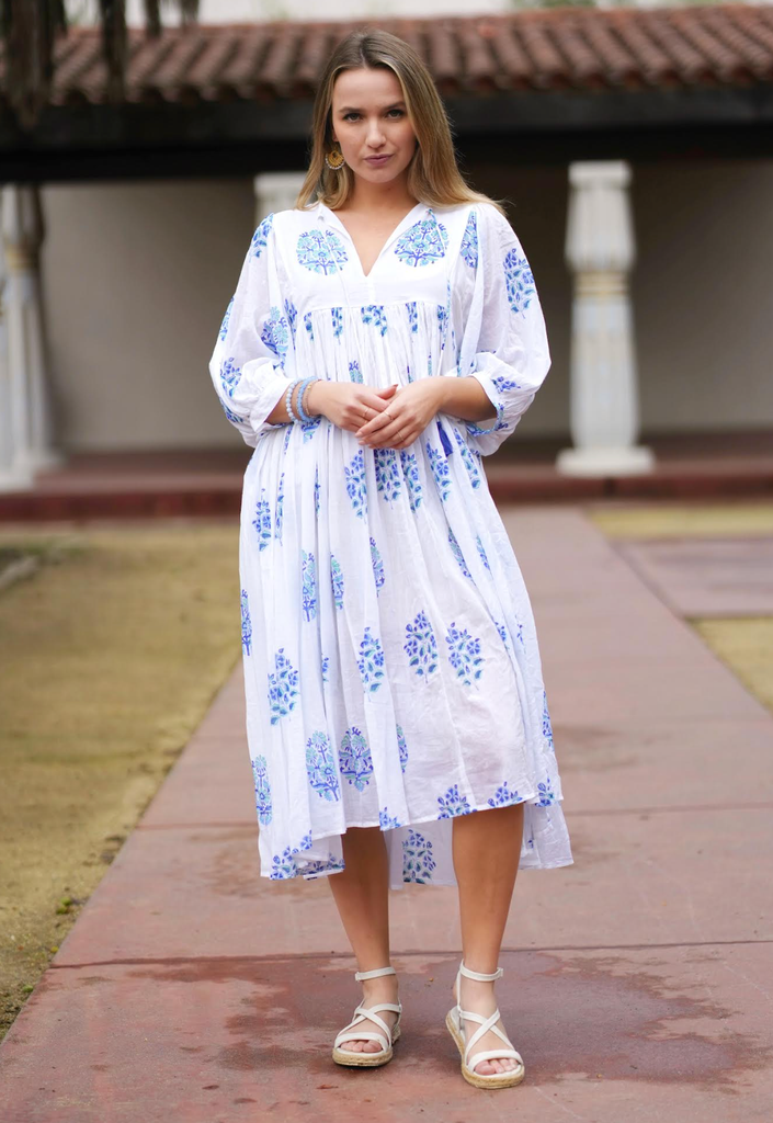 SALE Mylah Midi Dress- White Blue SALE Mylah Midi Dress- White Blue