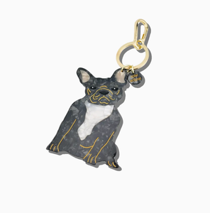 Hand-Painted Frenchie Dog Breed Black Bag Charm + Keychain