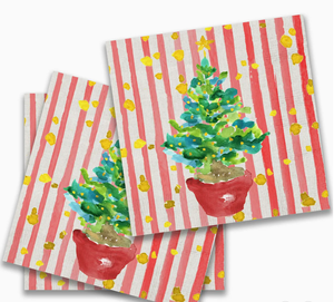 Red Potted Christmas Tree Cocktail Napkin