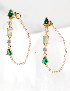 DROPLET EARRINGS- EMERALD + LABRADORITE