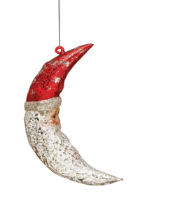 Hand-Painted Mercury Glass Santa Moon Ornament