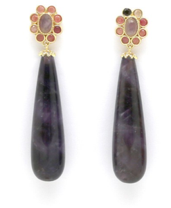 Large Flower Drop Earrings - Purple