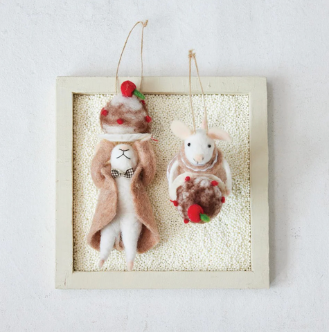 Image of Felt Mouse Christmas Ornament with Cake