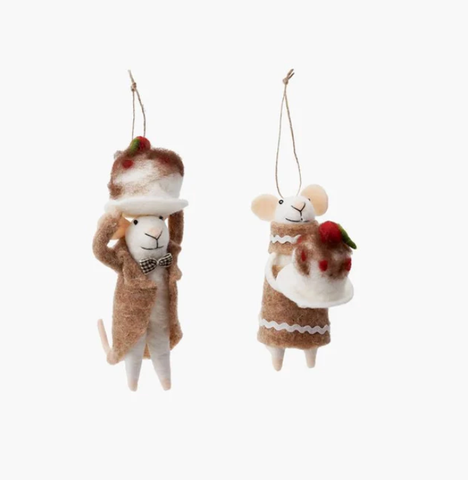 Image of Felt Mouse Christmas Ornament with Cake