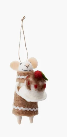Image of Felt Mouse Christmas Ornament with Cake