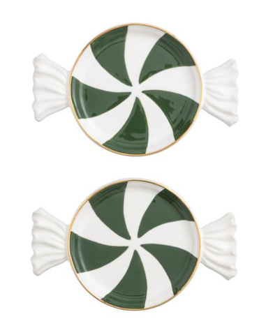 Green Candy Tidbit Plate Set of 2