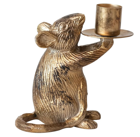 Aluminum Mouse Taper Candleholder, Antique Gold Finish