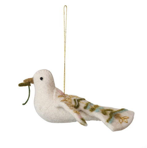 Wool Dove Ornament with Embroidery