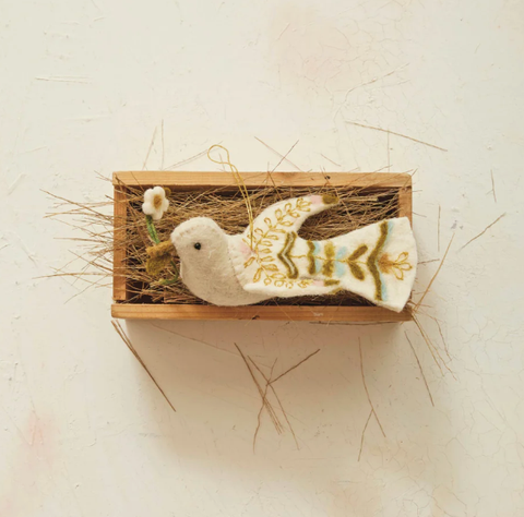 Image of Wool Dove Ornament with Embroidery
